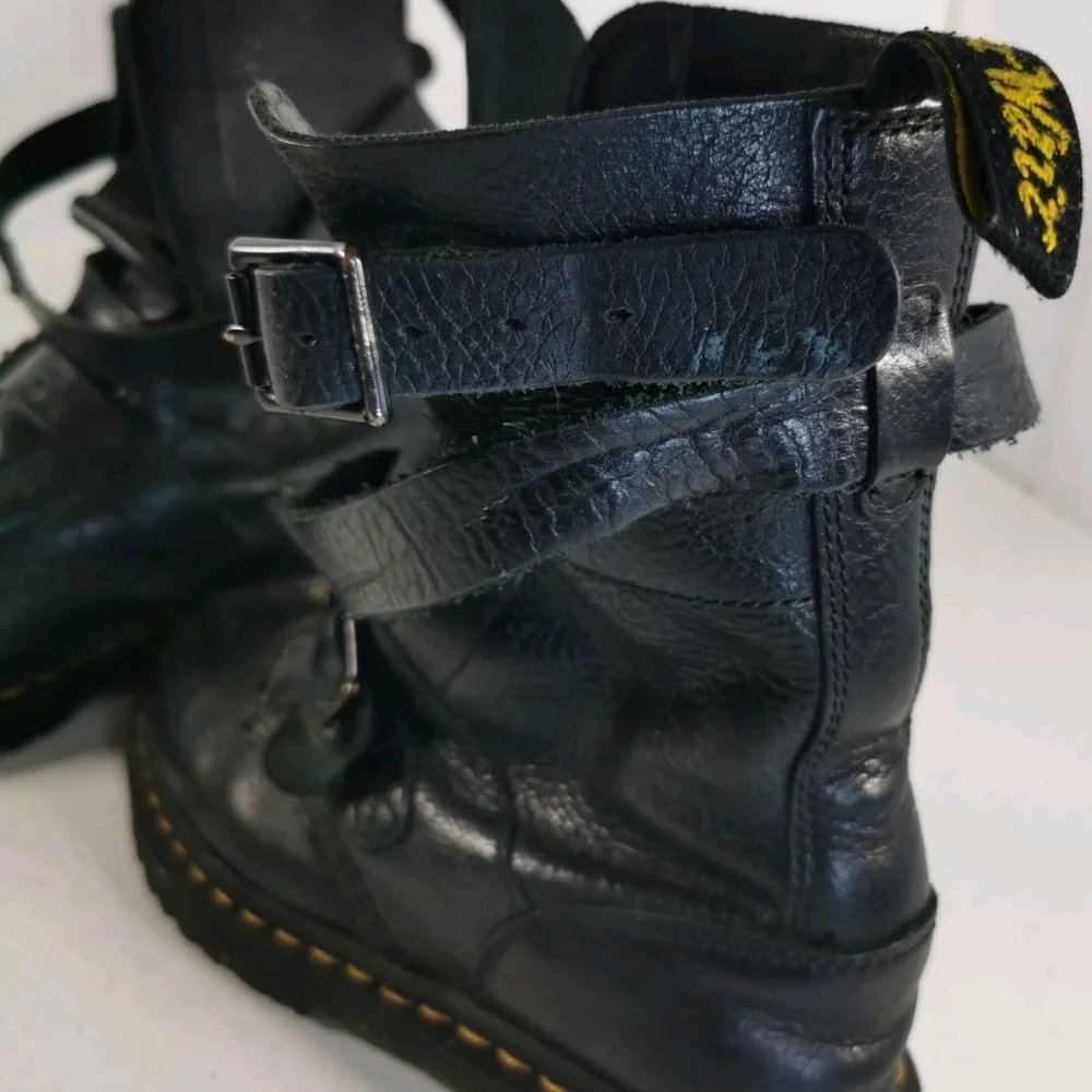 Dr. Martens Black Leather Strapped Combat Boots - Picture 5 of 7